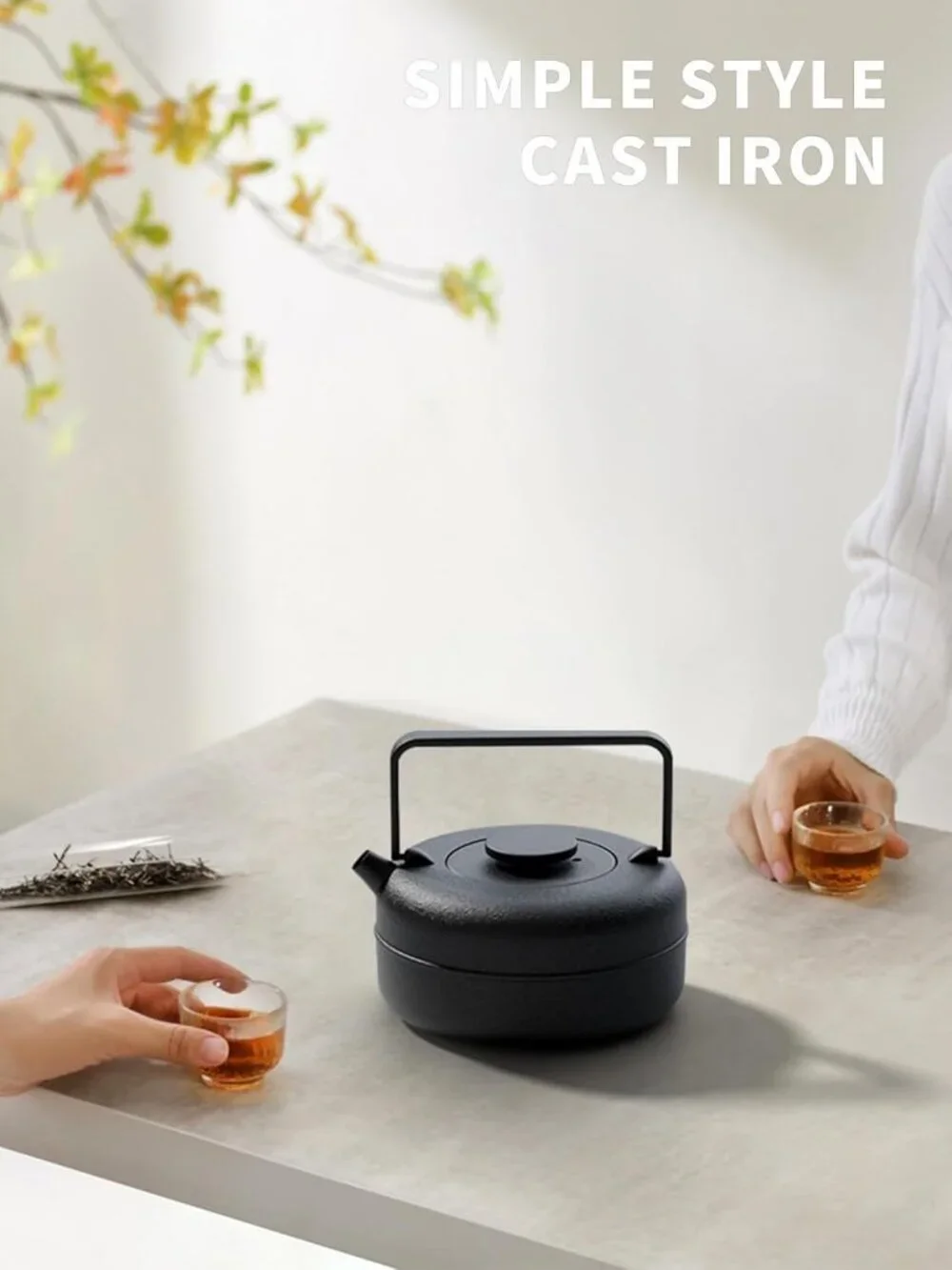 Black Cast Iron Kitchen Tea pot With Infuser 27oz Enameled Stovetop Kettles